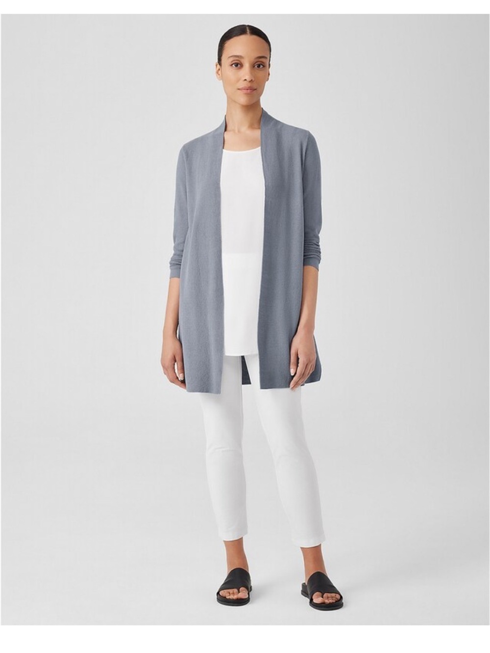 Eileen Fisher Organic-Linen & Organic-Cotton Long
Cardigan Gray SZ Petite Small